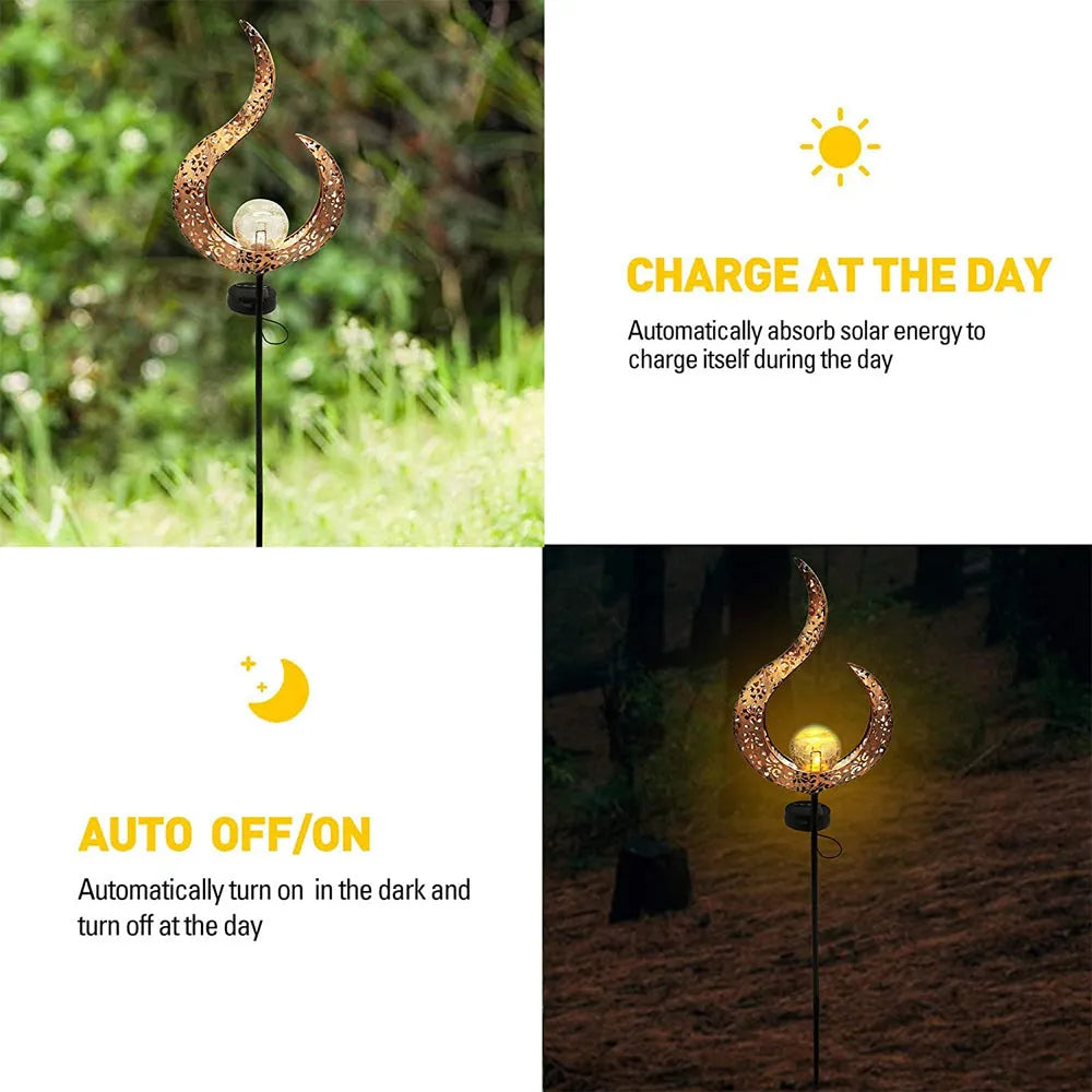 1 Pc Garden Décor Outdoor Solar Powered Hollow Flame Light -