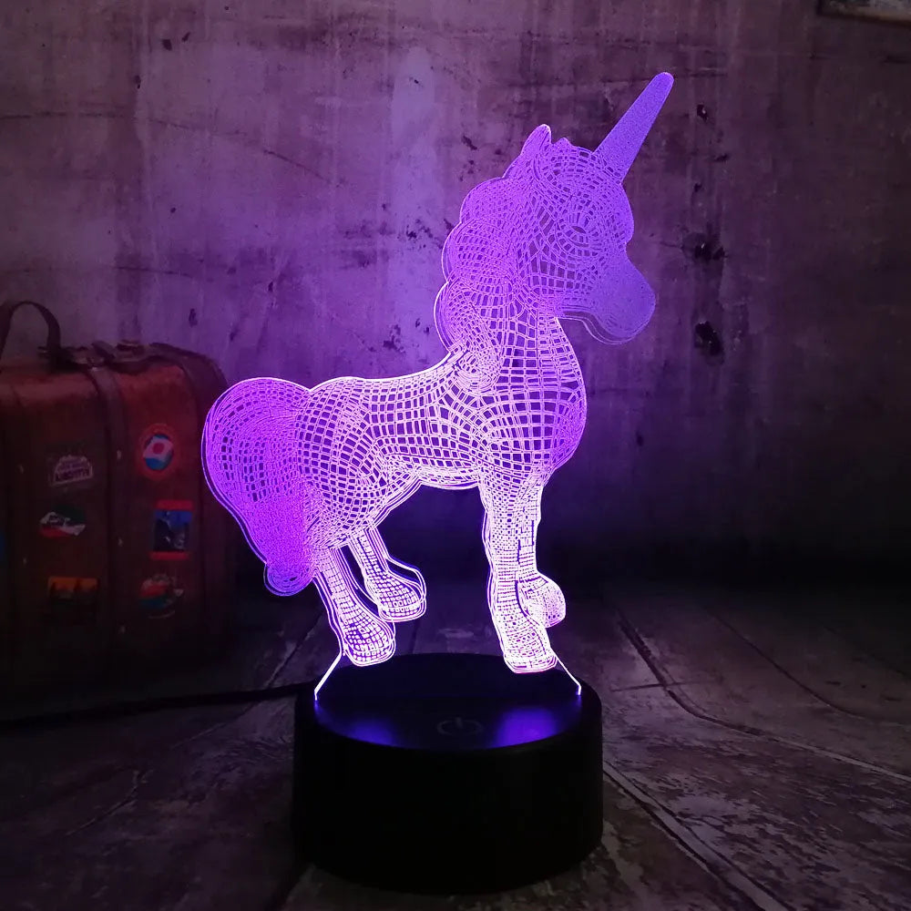 Vibe Geeks 3D Unicorn Night Light with Remote Control - USB