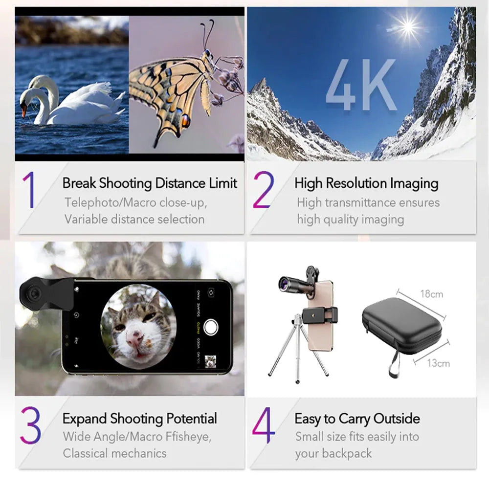 Vibe Geeks 4 - in - 1 Mobile Phone Camera Lens Kit 22x