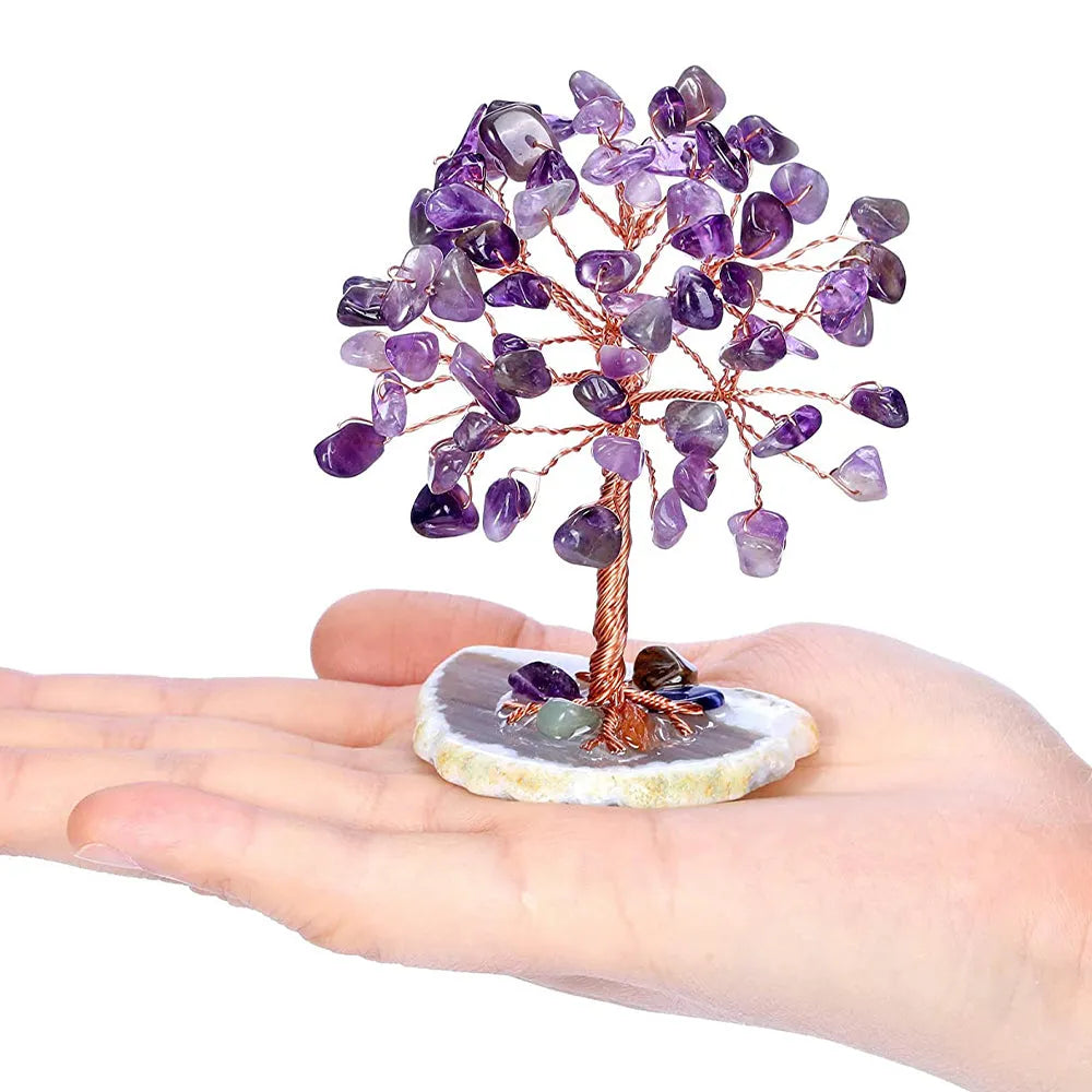 Vibe Geeks Healing Crystal Tree on Agate Slice Base Money