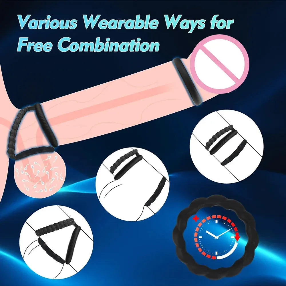 7Pc Silicone Cock Rings For Couples Delay Ejaculation &