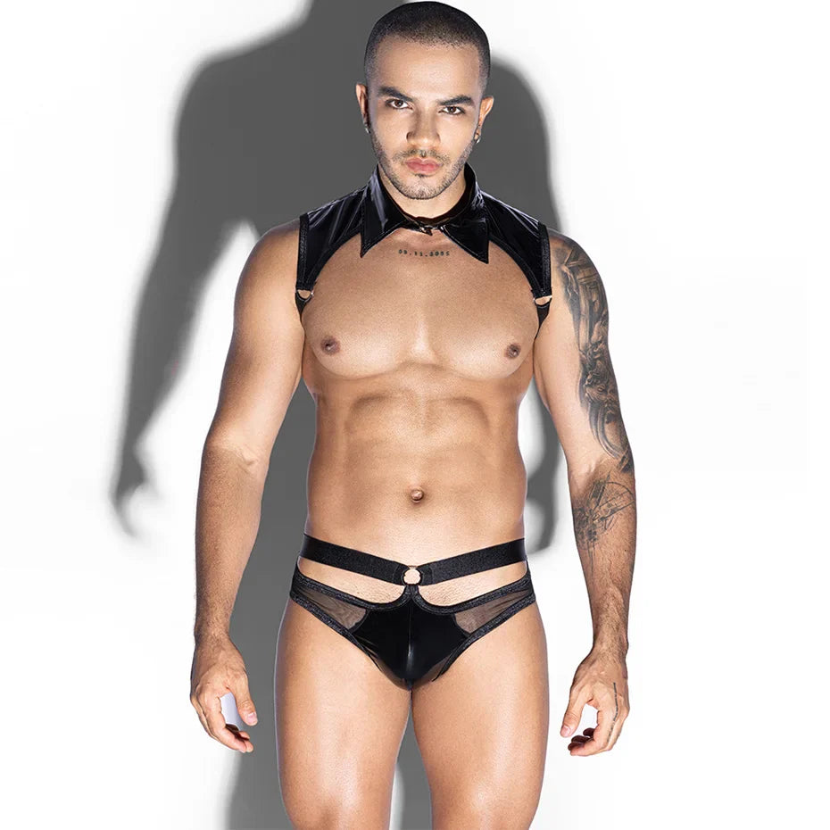 Alluring Waiter Cosplay Lingerie Set Leather Top & Pants