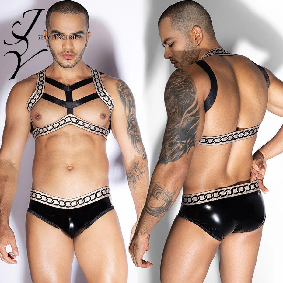Alluring Waiter Cosplay Lingerie Men Halter Bodysuit