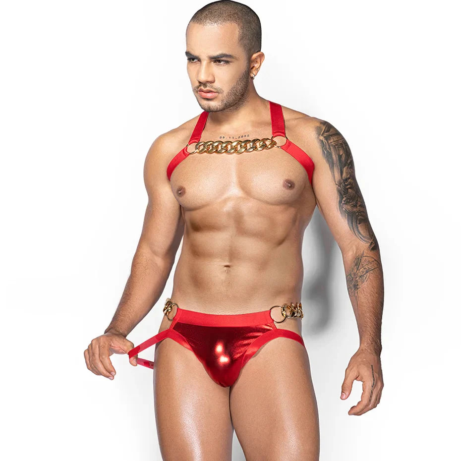 Red Christmas Cosplay Lingerie Set Men Erotic Bodysuit &