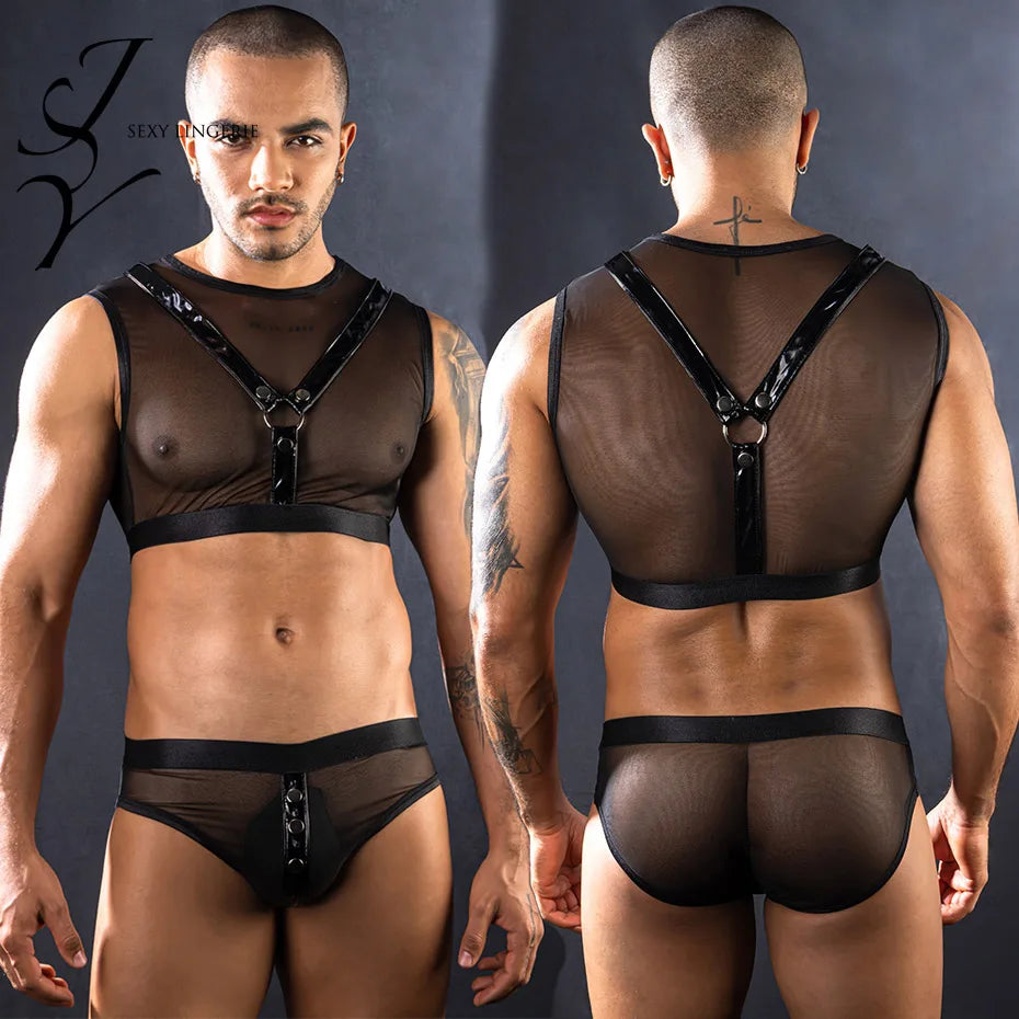 Alluring Waiter Cosplay Lingerie Men Halter Bodysuit