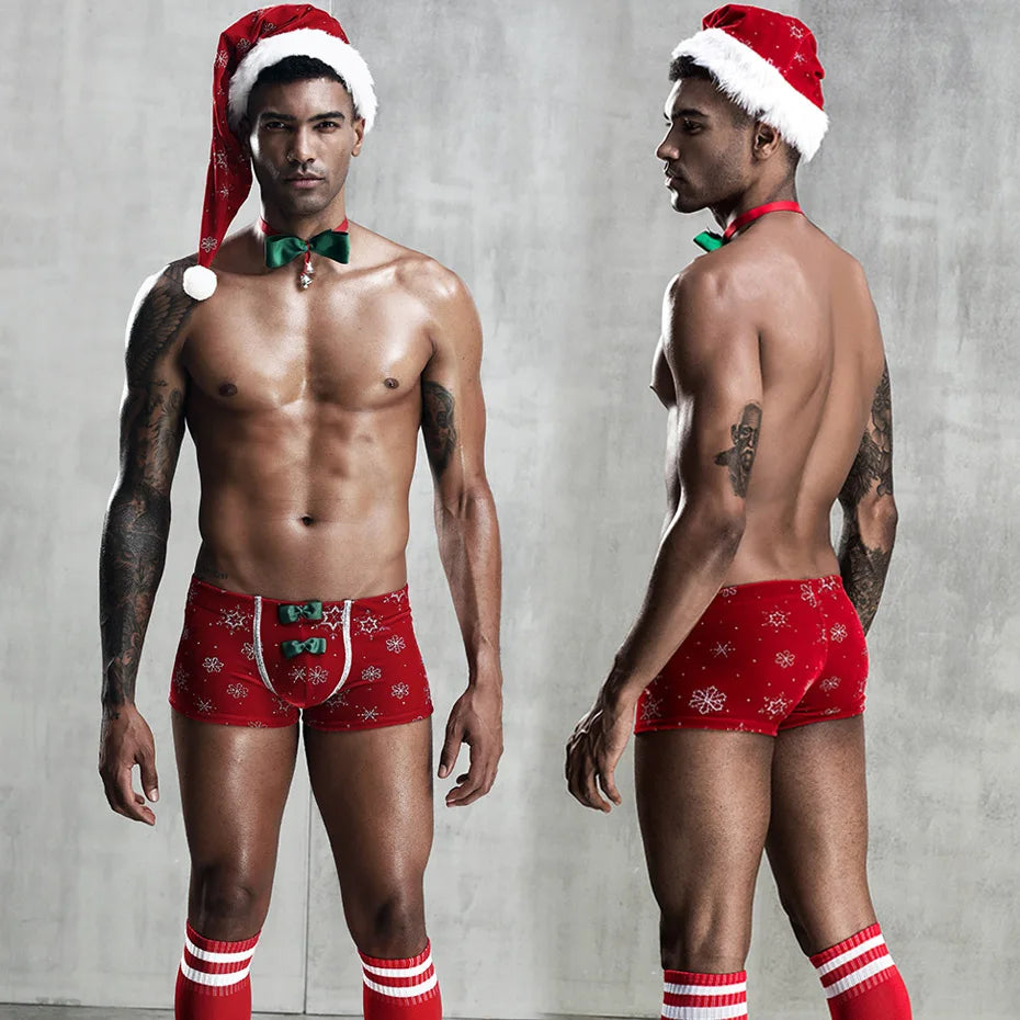 Christmas Cosplay Lingerie Set White Top & Pant Outfit