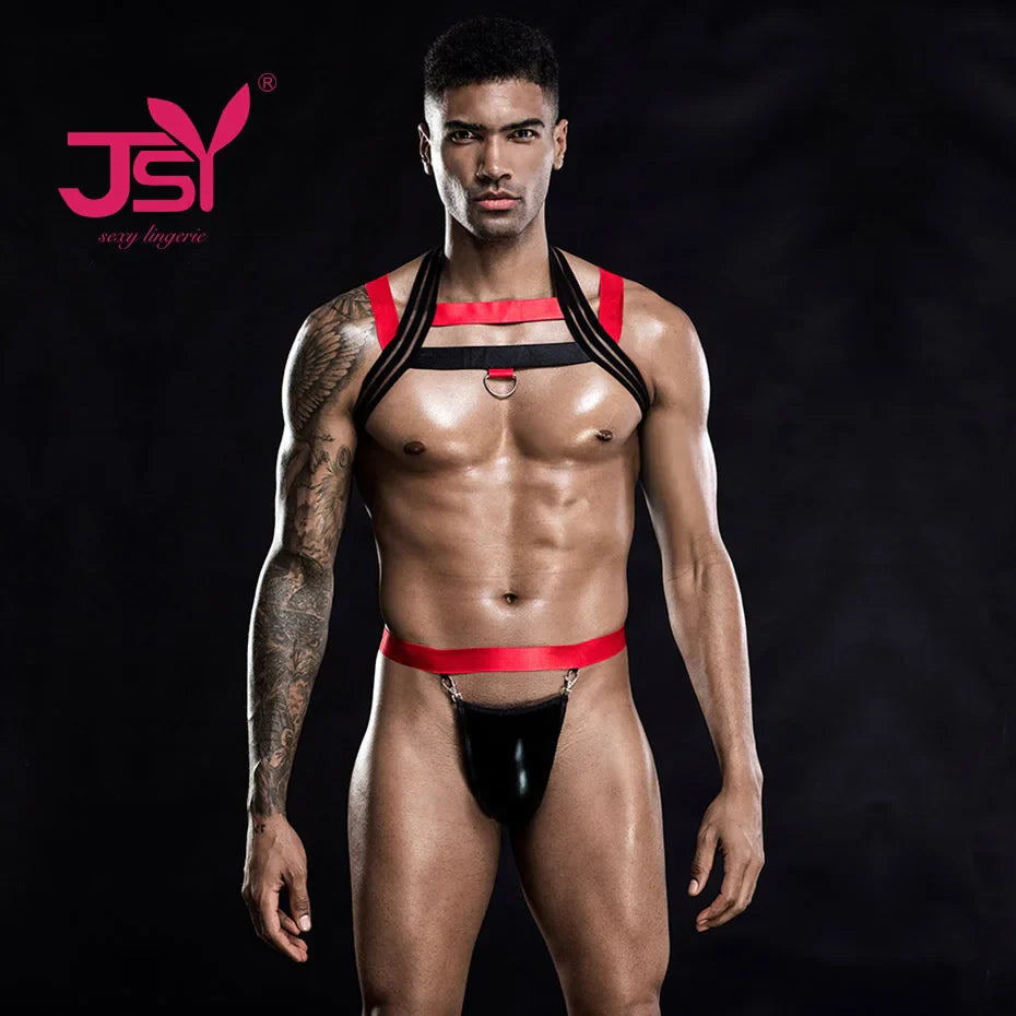 Alluring Waiter Uniform Cosplay Lingerie Set Black Mesh Men