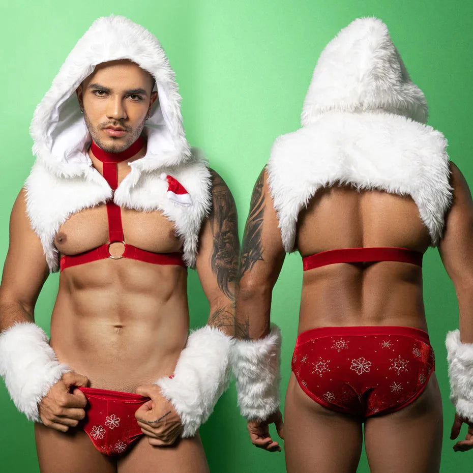 Christmas Cosplay Lingerie Set White Top & Pant Outfit