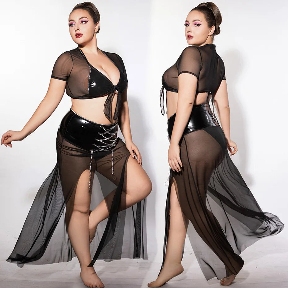 Plus Size Black Lingerie Set Top & Skirt Babydoll Sleepwear