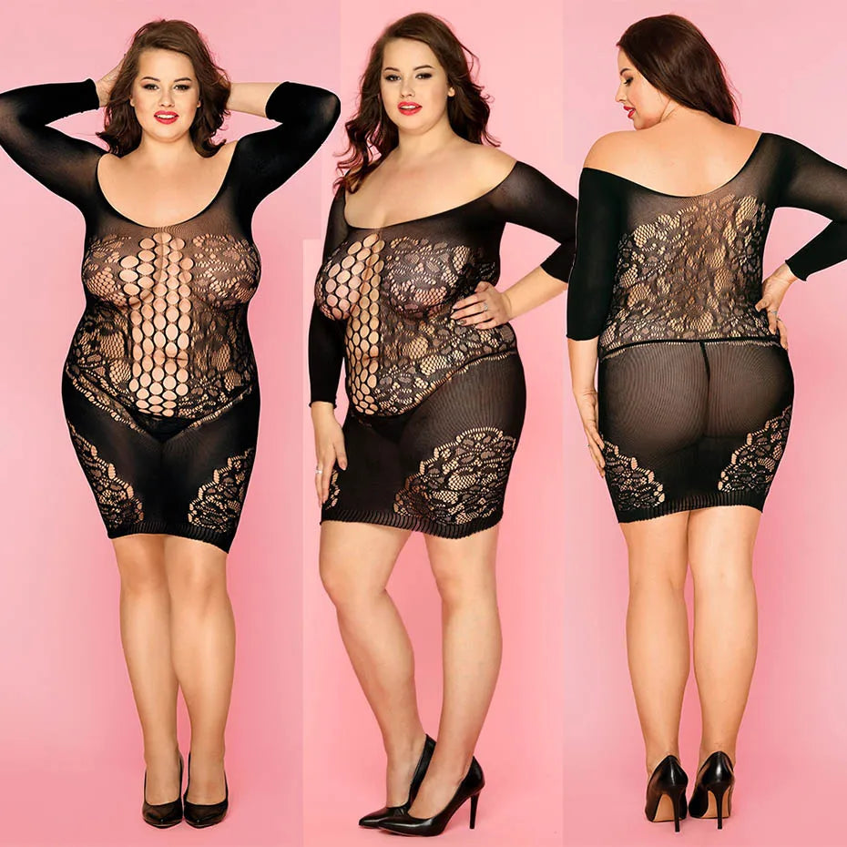 Alluring Lace Bodysuit Sheer Plus Size Lingerie For Women